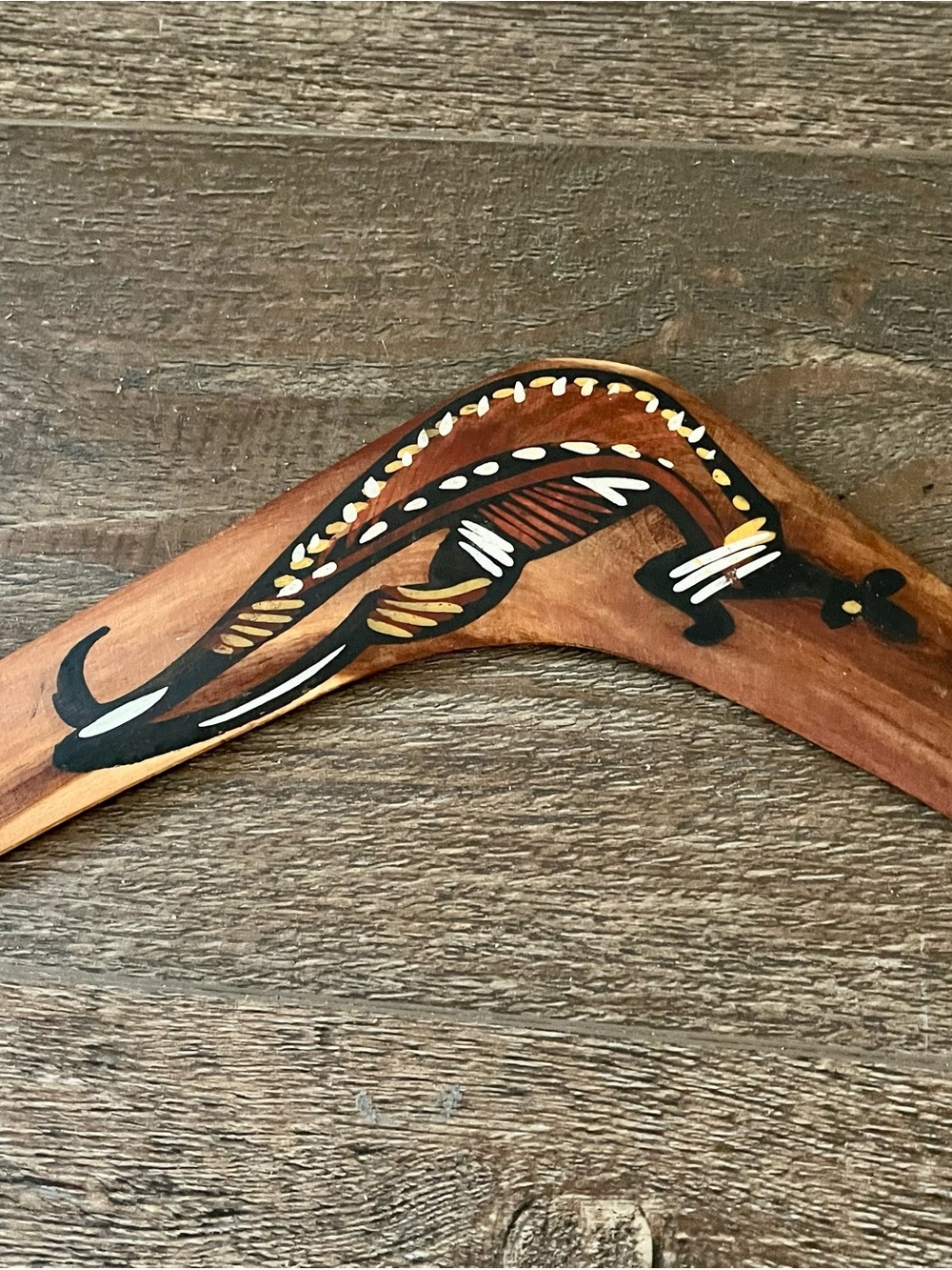 Hand-Painted Aboriginal Style Wooden Boomerang - Brown & Tan from Australia - Picture 3 of 9